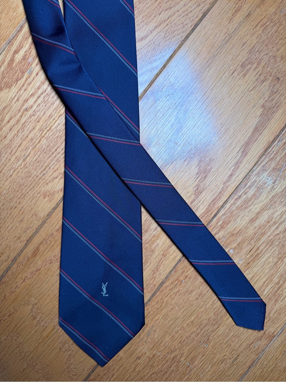 Yves Saint Laurent Navy Tie with Red Stripe Accents
